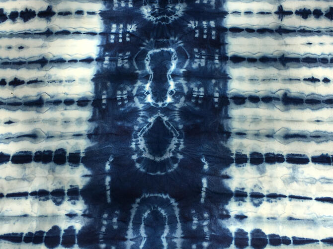 Eastern Woodlands Dance Blanket With Resist Design Over-Dyed In Indigo as Medicine