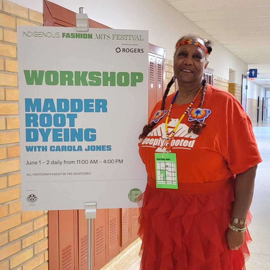 Carola Jones as Teaching Artist at Indigenous Fashion Arts, Toronto, Canada 2024 Photo of Carola Jones, Teaching Artist