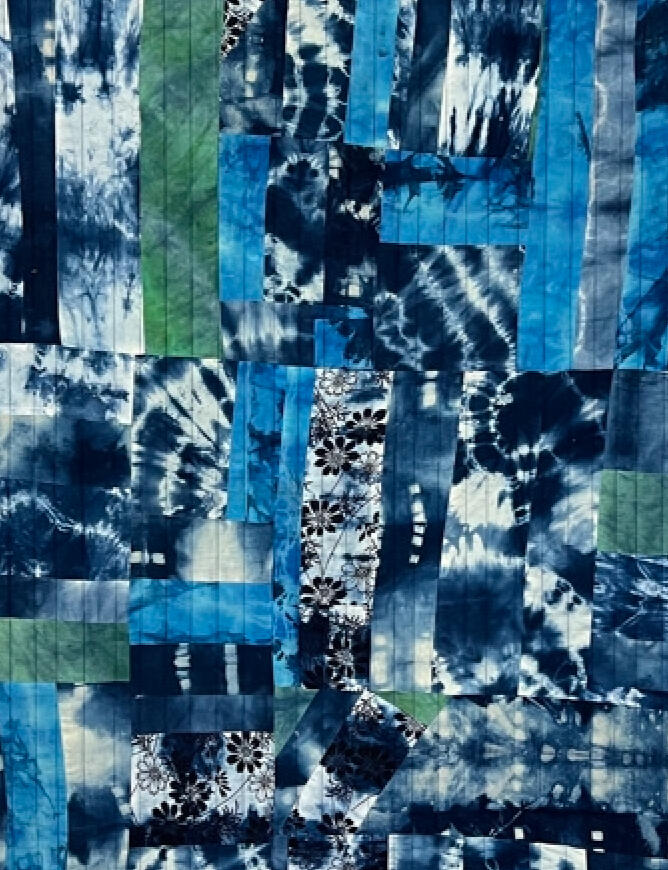 Traditional Indigenous Generations Geechee Gullah Birthing Quilt Photo of Traditional Indigenous Geechee Gullah Birthing Quilt Made From Family Textiles Upscaled and Dyed As Medicine Cloth In Indigo